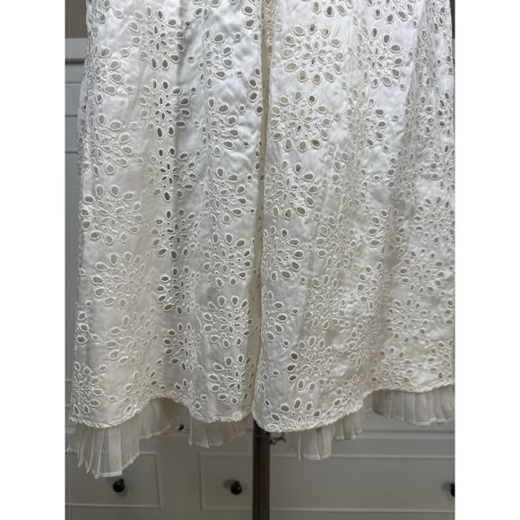 ECI New York 100% Silk Ivory Eyelet Ruffle Mini Spaghetti Strap Dress Size 10 - Picture 15 of 16